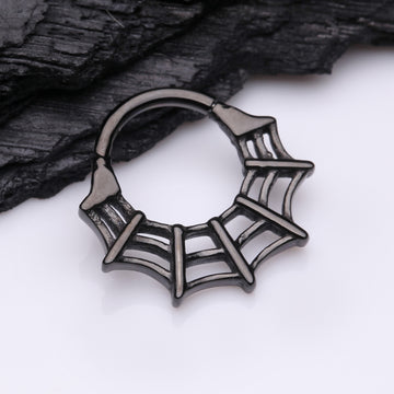 Detail View 1 of Blackline Venomous Spider Web Steel Seamless Clicker Hoop Ring
